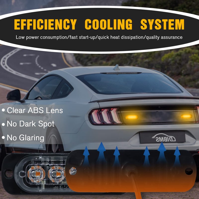 DIBMS 4x LED Emergency Strobe Lights Bar, 4 LED Amber Yellow Warning Flashing Caution Construction Hazard Light Bar For Car Truck Van Off Road Vehicle ATV SUV - Image 3